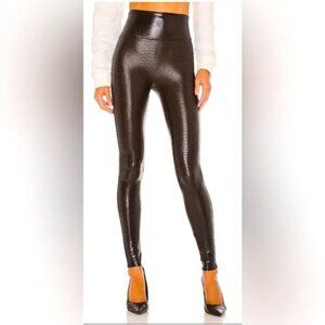 SPANX Faux Leather Brown Crocodile Alligator Leggings Pants